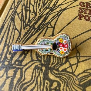 Micro Mosaic Guitar Brooch Pin Marked Italy 1 3/4” Long Excellent Condition!